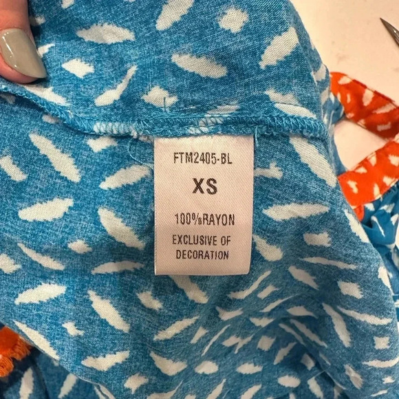 THML Anthropologie Halter Cotton Lightweight Sleeveless Top Orange Blue Sz XS - Picture 5 of 5